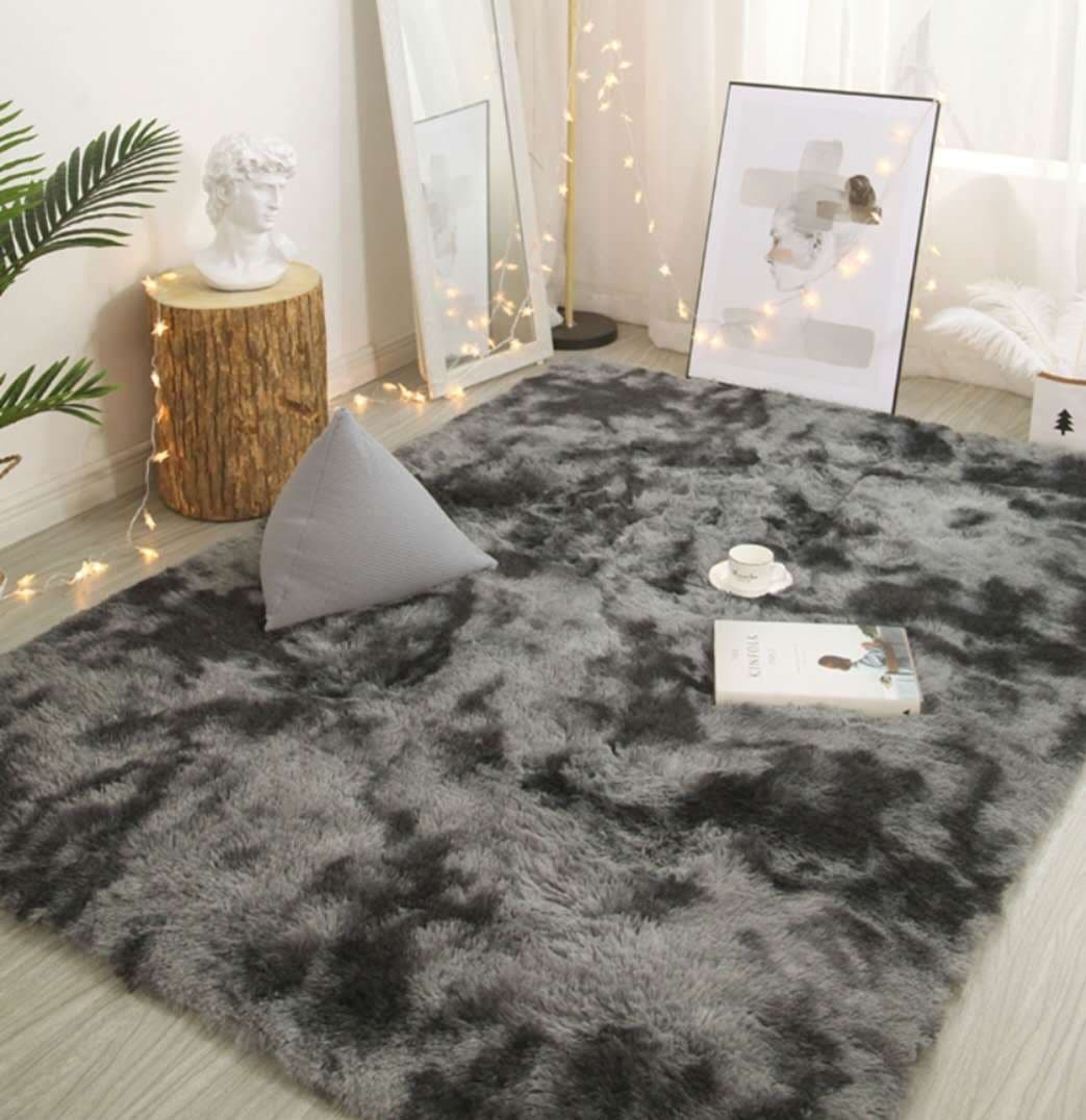 Silk Hair Tie-dye Gradient Carpet Plush Living Room Bedroom Net Red Bed Blanket Floor Mat Home (80*160cm)