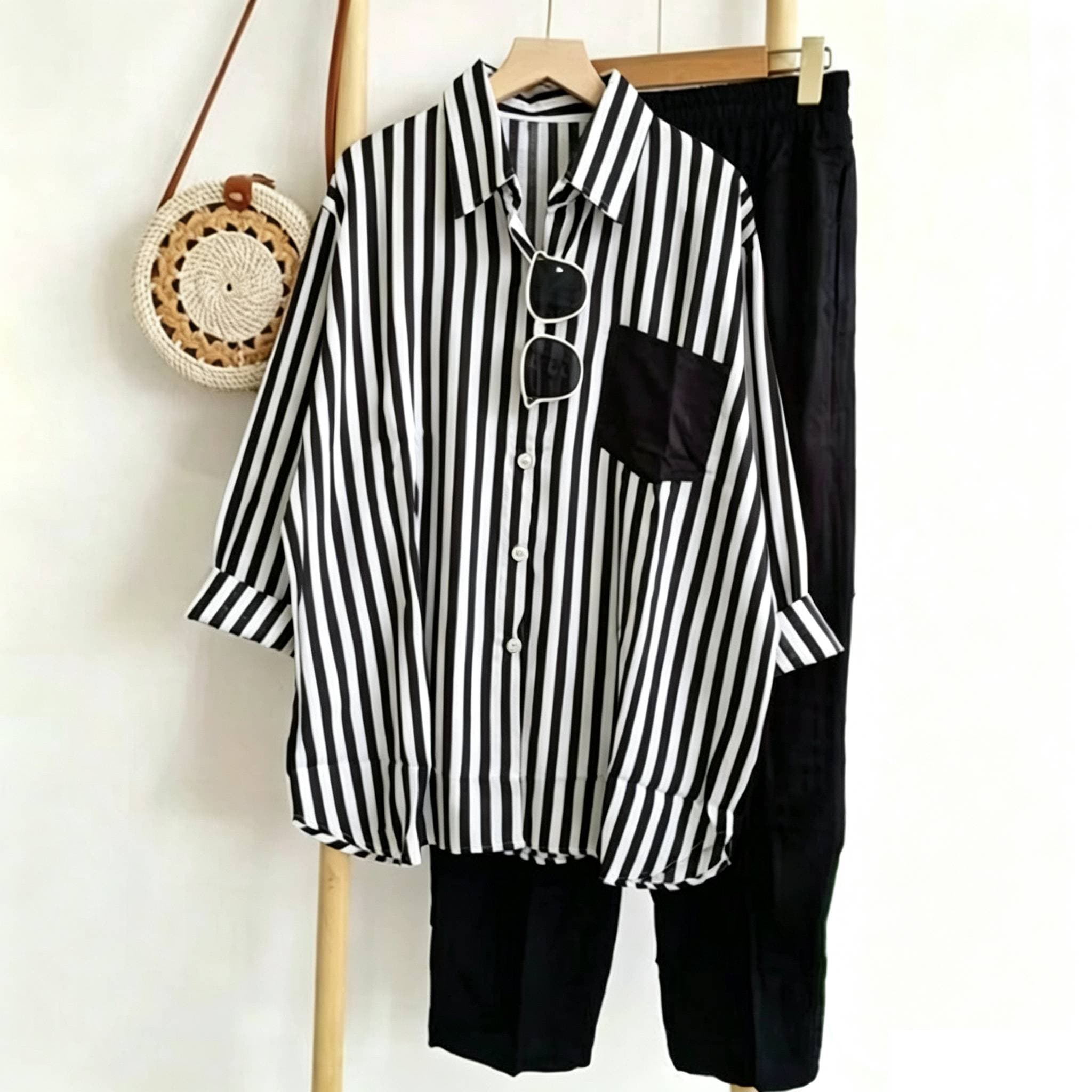 Women's Fashion Large Size Loose Slim Fit Casual Striped Long-sleeved Suit Foreign Trade Wholesale