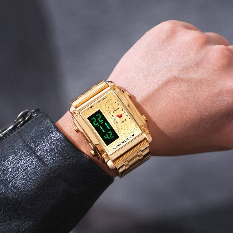 Men's Square Stylish Electronic Watch Genuine Multicolored Rectangular Dial Fashion & Casual Business Life Waterproof