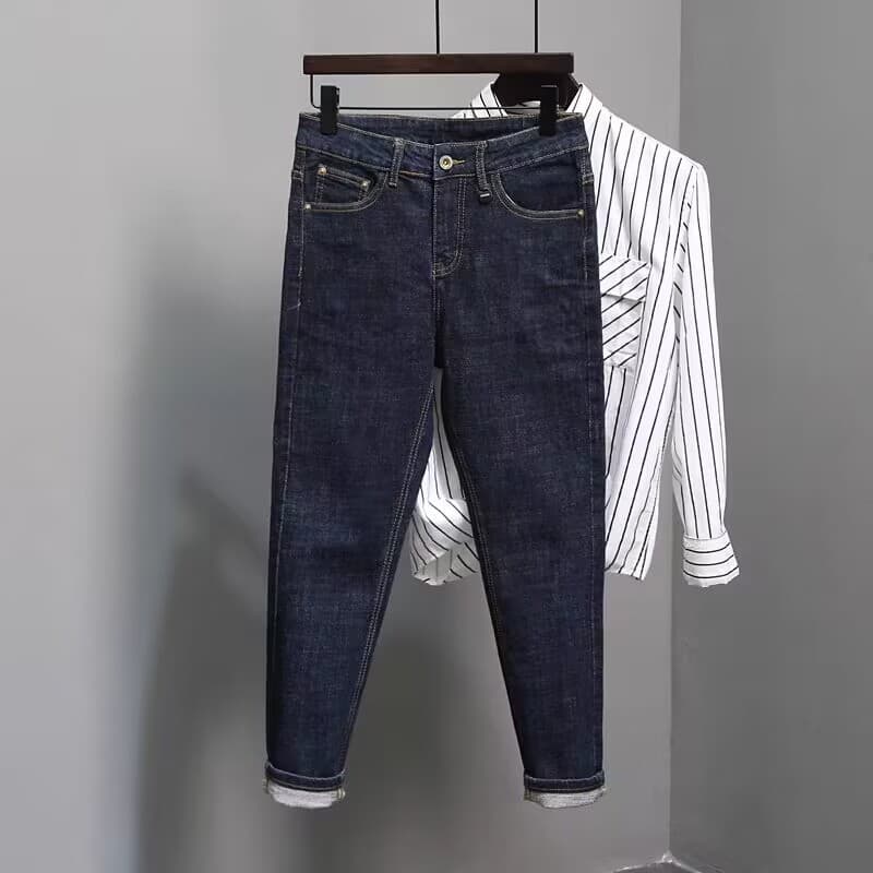 Men's Clothing Jeans Men's 2023 New Spring And Autumn Style Trend Dark Blue Primary Color Versatile Slim Fit Skinny Nine-point Pants