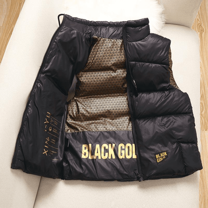 Kids Clothing black and gold new children's stand-up collar cotton vest for middle and large children, down cotton warm and fashionable vest