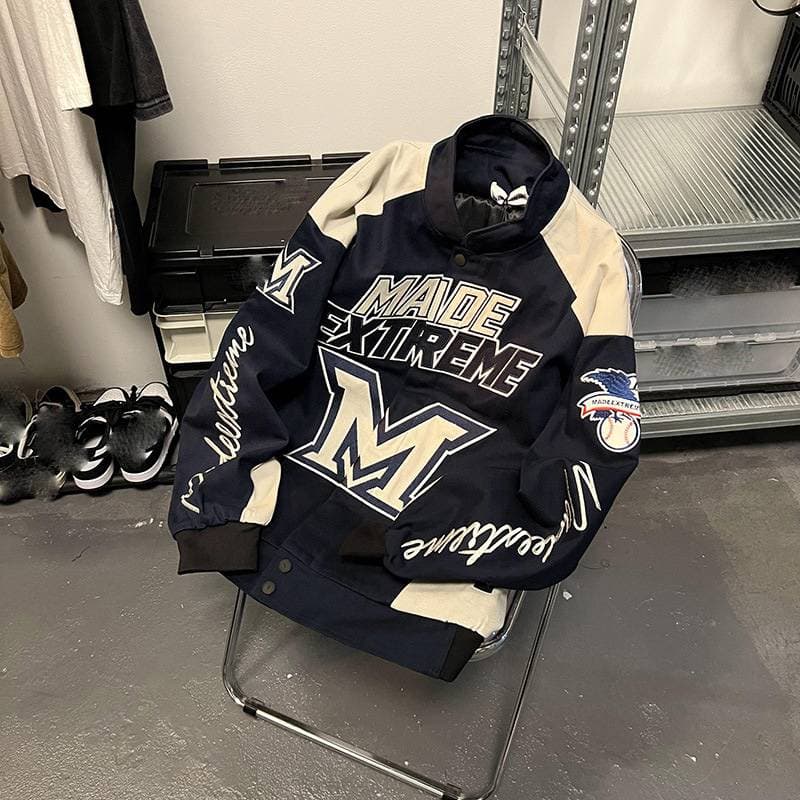 Men's Clothing Retro Street Spring And Autumn Embroidered Letters Motorcycle Baseball Jacket Hip Hop Loose Racing Suit Jacket