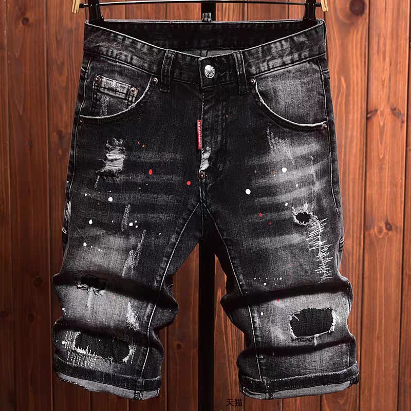 Men's Clothing Fashion Ripped Patch Denim Shorts Men's Paint Graffiti Five Point Trendy Personality Youth Shorts