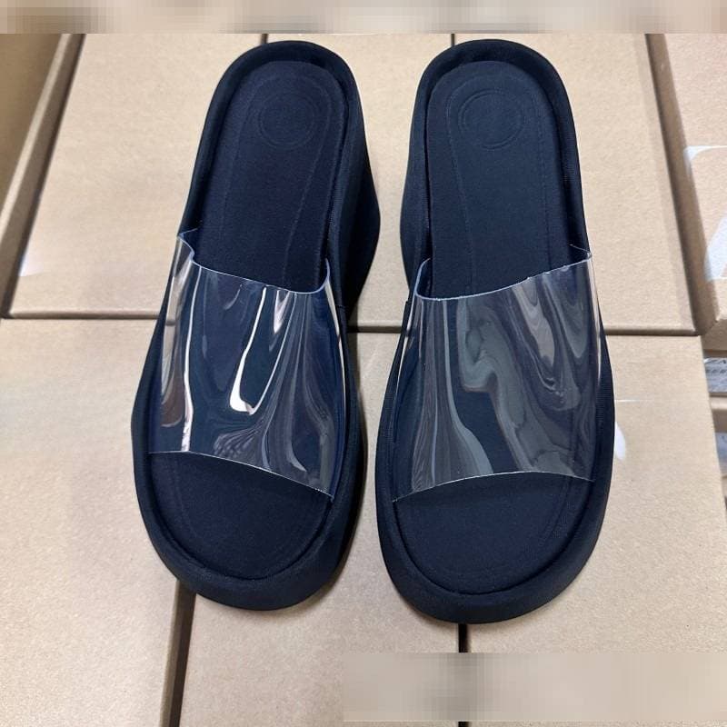 Women's Transparent Platform Sandals – Thick Sole One-Strap Backless Beach Slides (Height Increasing Design)