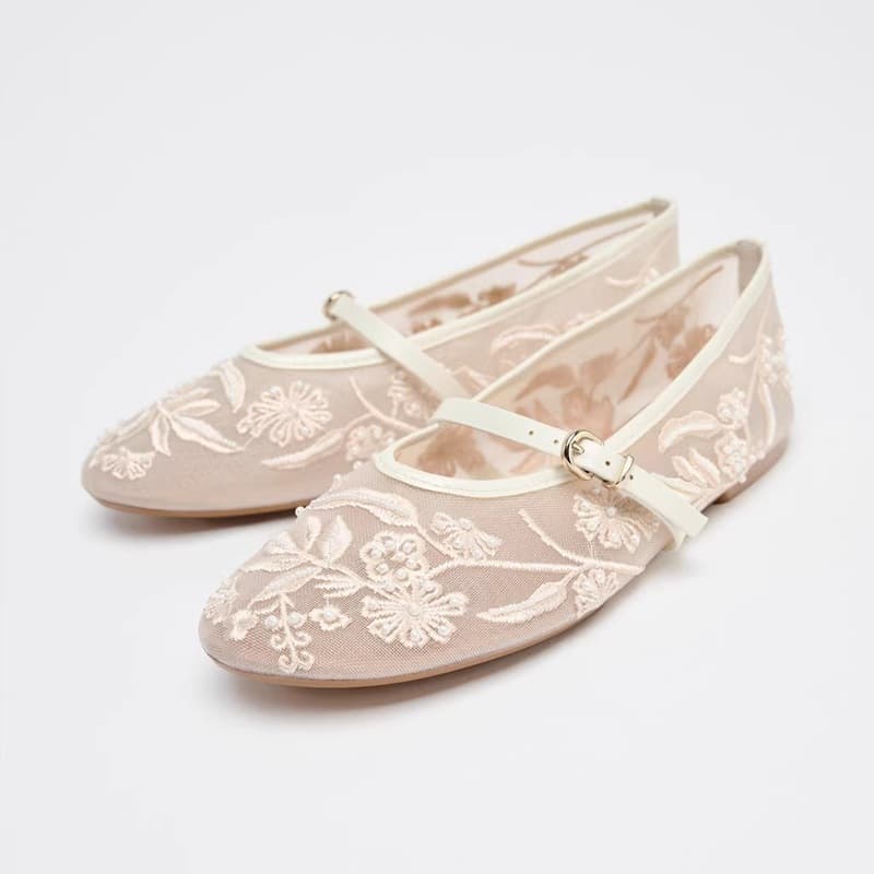 Embroidered Pearl Mary Jane Flats - Breathable Mesh & Round Toe Ballet Shoes (Elegant, Comfortable, Vintage-Inspired For Women)
