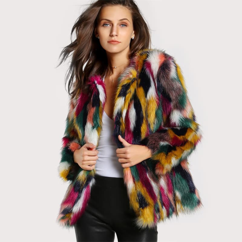 Women's Clothing Fur coat 2024 new colorful fur coat short long sleeve collarless casual women winter fur coat