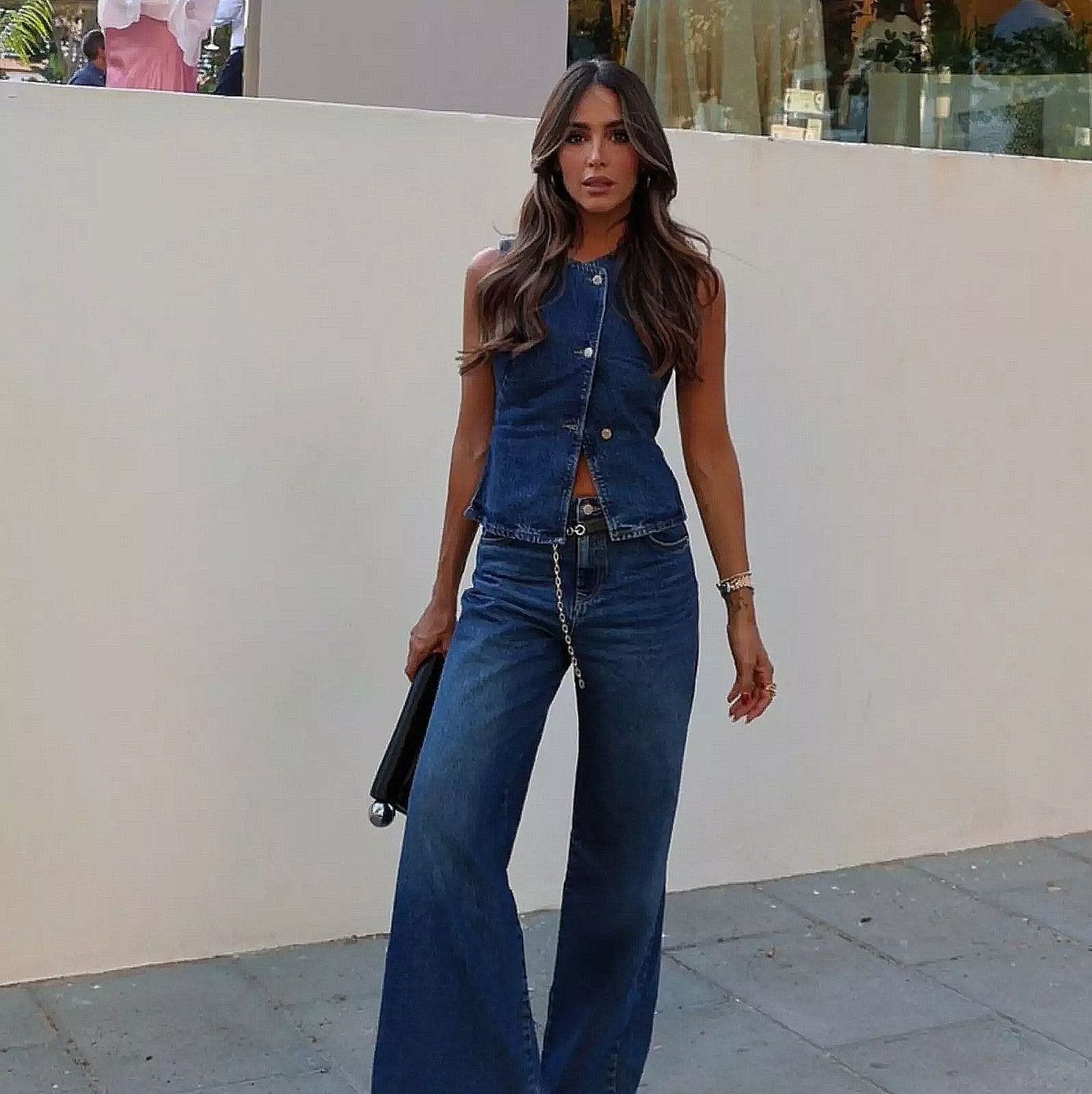 European And American Women's Clothing 2025 Spring And Summer New Sleeveless Vest Wide Leg Jeans Fashion Casual Suit