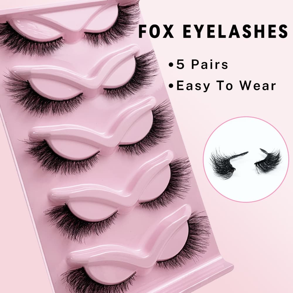 Five pairs of cat eyes 3D false eyelashes eye tail lengthening fox eyelashes