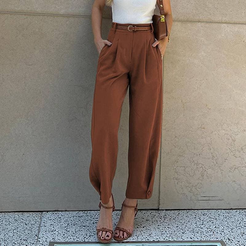 Women's Clothing FD1541 Spot Spring and Autumn New Women's Fashion Temperament Solid Color Loose High Waist Nine point Suit Pants