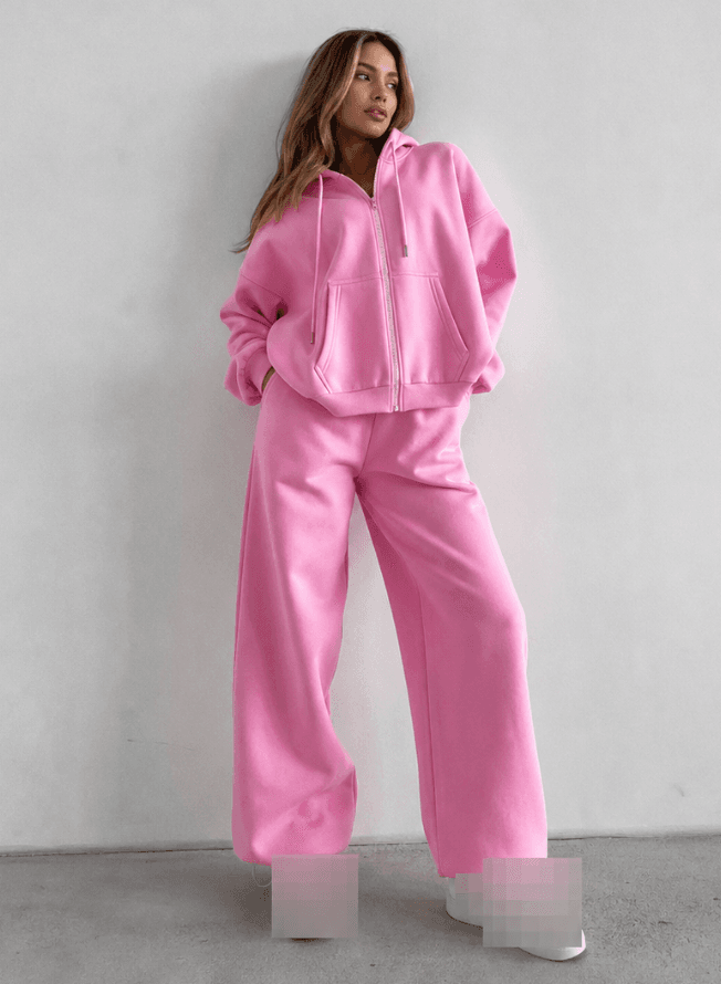 Women's 2-Piece Oversized Sweatshirt Set - Zip-Up Hoodie & Wide-Leg Joggers (S-XXXL) - Trendy Letter Print Streetwear