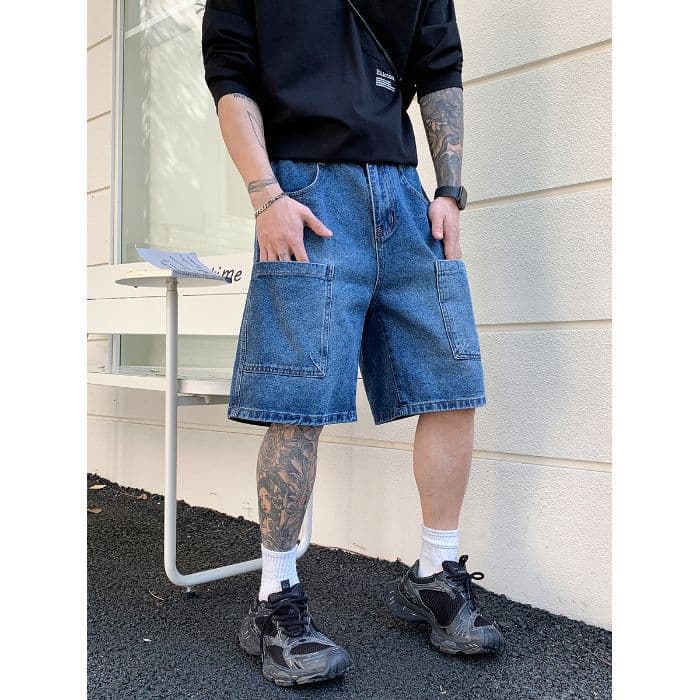 Men's Clothing Men's Summer Workwear Jeans Loose Straight Leg Mid Length Shorts Retro Washed Style Casual Mid Length Shorts