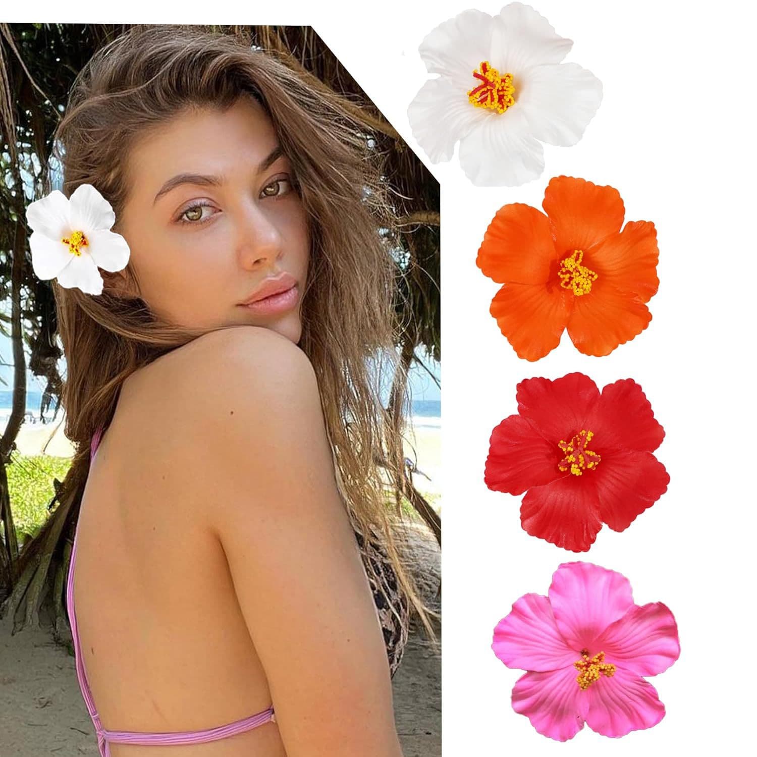 10cm Hibiscus Flower Headdress Hawaiian Flower Hairpin 3.5 Inch Plumeria Hairpin Women's Wedding Flower Hair