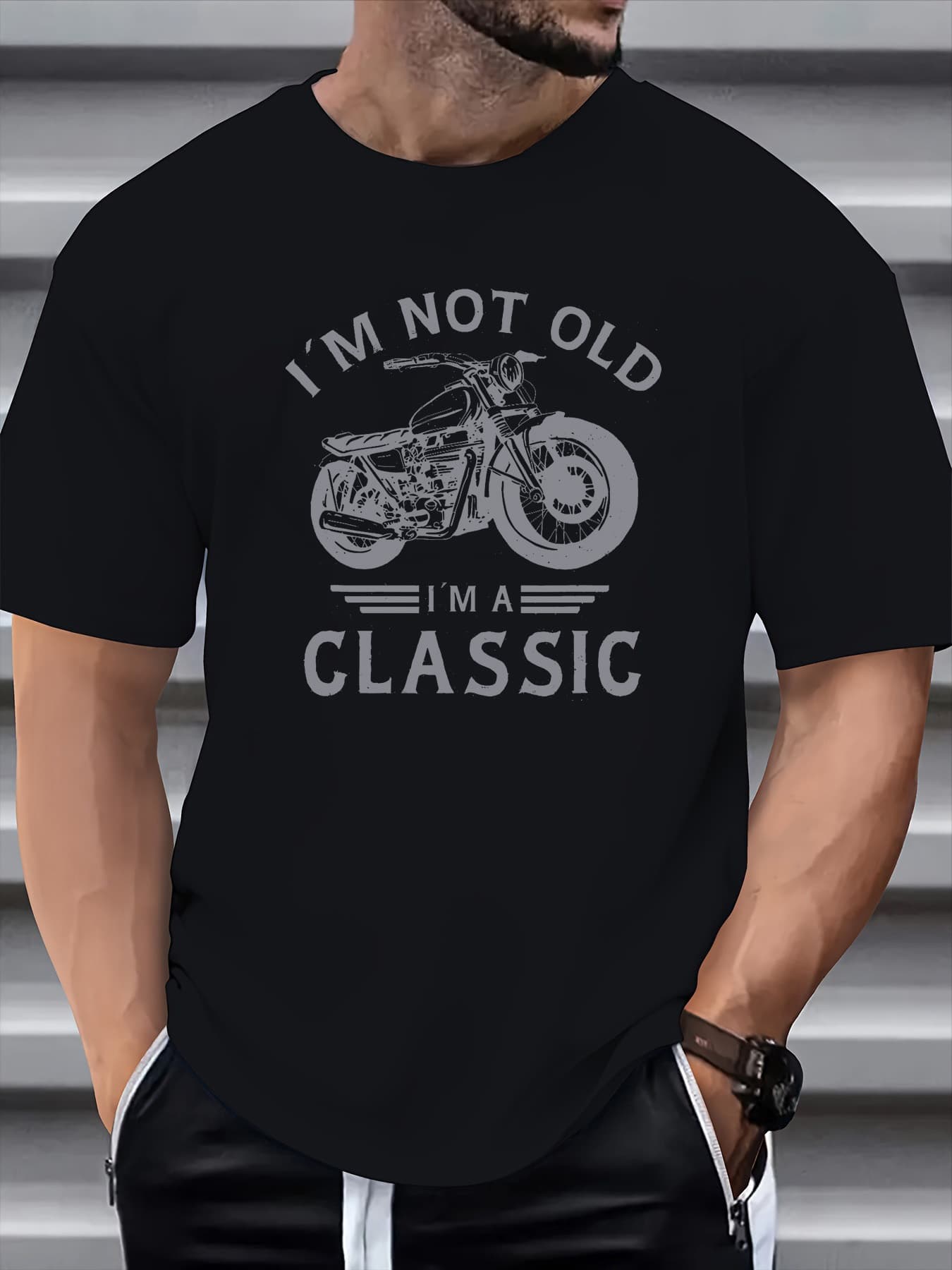 100% Pure Cotton Men's Summer Fashion Short Sleeved Classic Motorcycle Creative Printing Casual Slim Fit Versatile Top