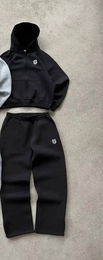 Ensemble de survêtement unisexe brodé à fermeture éclair, ensemble sweat-shirt style hip-hop urbain