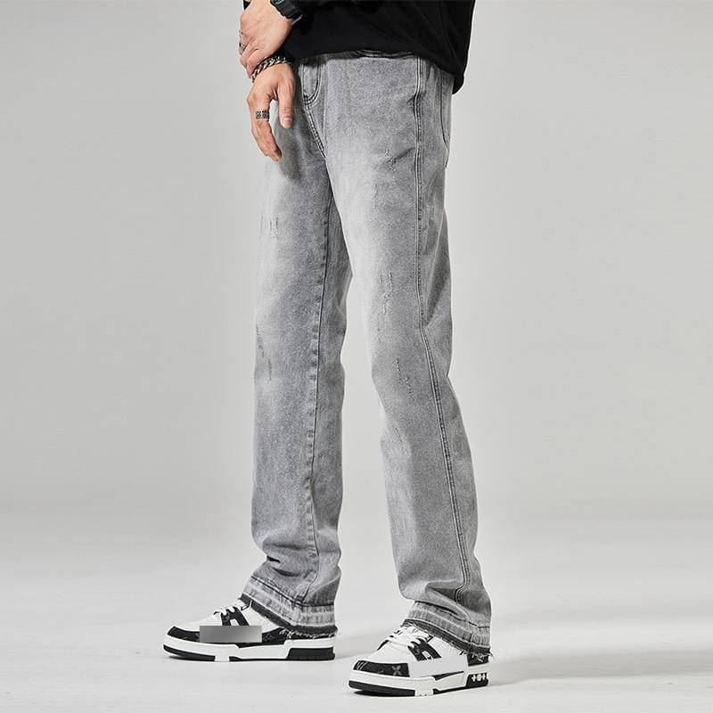 Men's Vintage Washed Denim Jeans - Relaxed Straight Fit, Hip Hop Streetwear, High Street Fashion, Casual Comfort For Urban Style