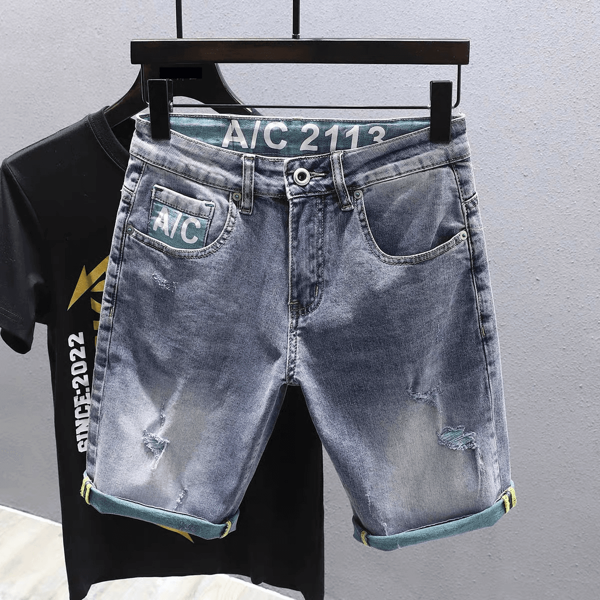 Men's Clothing Summer New Men's Trend Light Color Jeans Shorts Ripped Fashion Loose Shorts Men
