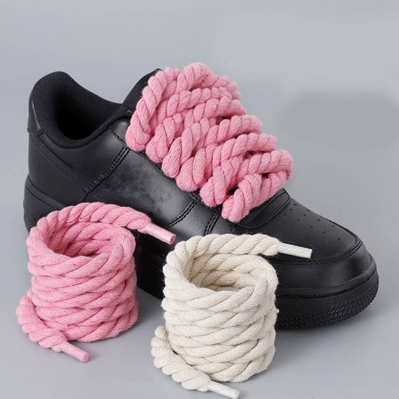 Shoelaces One Three Strand Rope Shoelaces Thick Round Black Warrior Black Beige 7mm Shoelace Rope