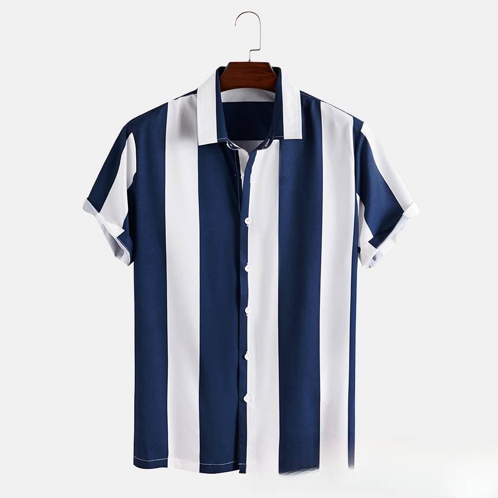 Men's Clothing New Striped Men's Shirt Beach Shirt Hawaiian Short Sleeved Men's Shirt