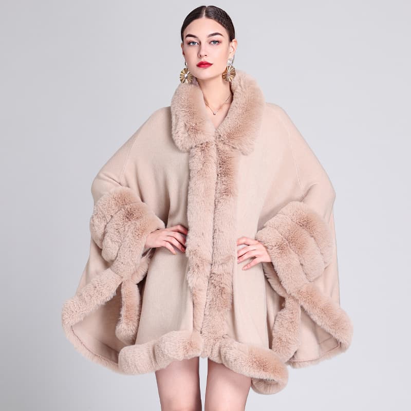 Fur collar cape cape loose knit cardigan plus-size cape coat for women