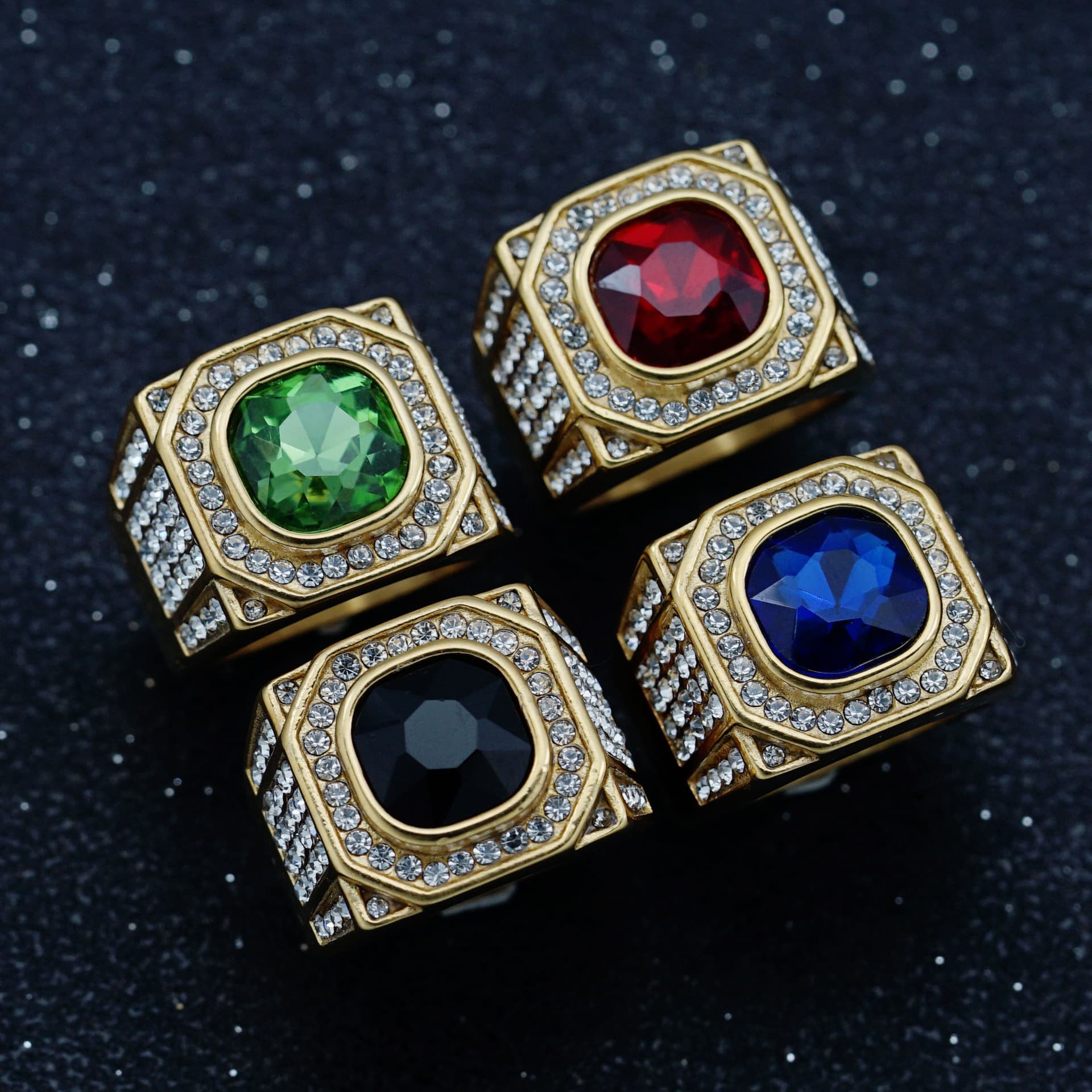 New 316 Stainless Steel Full Three-dimensional Color Diamond Personalized Men's Ring