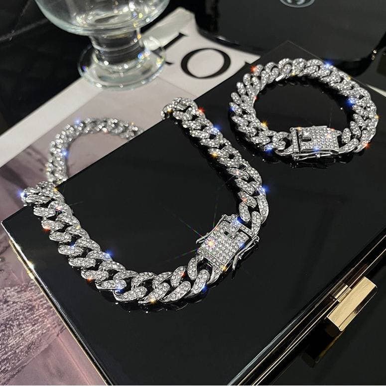 Men's Cuban Link Chain - Full Diamond-Cut Alloy Hip Hop Necklace (High-Quality Streetwear Jewelry, Adjustable Length, Gift Box)