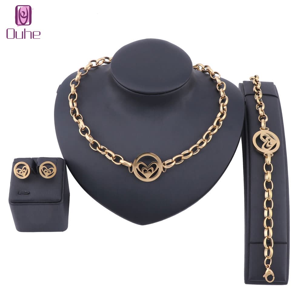 Women Custom Heart Necklace Stainless Steel Pendant Choker Necklace Bracelet Earring Lover Jewelry Set Gift