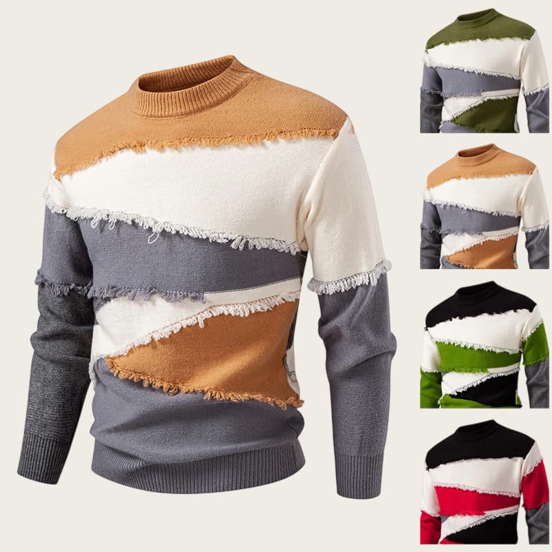 Men's Semi-Turtle Neck Sweater - Color Block Knit Pullover With Thick Warm Fabric, Casual Loose Fit For Teens & Young Adults