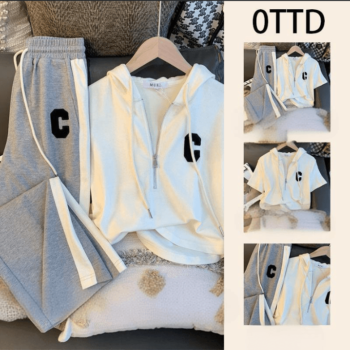 Women's Clothing women's spring clothing fashion age reducing sweater slightly fat girl mm slimming meat covering casual sports two piece suit pants