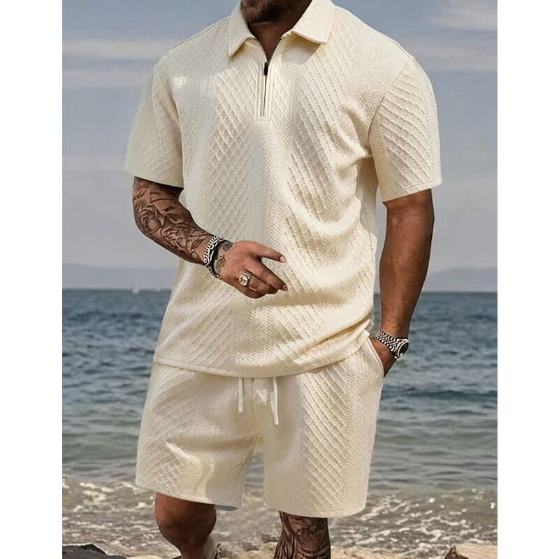 Men's 3D Casual Sports Suit Versatile Polo Shirt Short Sleeves Spring Summer Autumn Wear Black Beige Gray Khaki Loose Fit