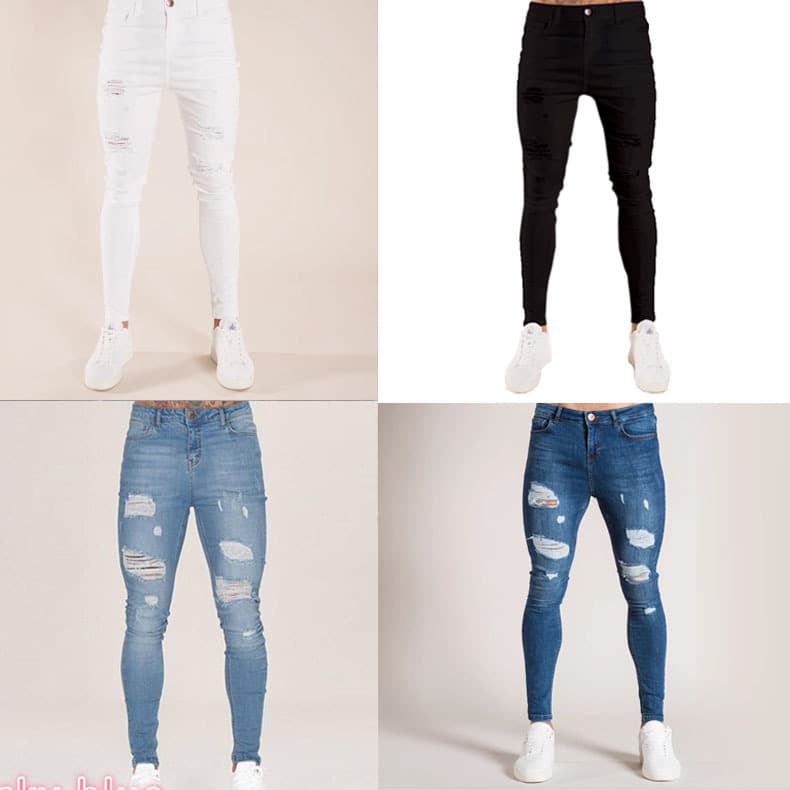 Station New Pants 2021 Autumn White Ripped European And American Cross-Border Black Slim High-Waist Jeans Men's Clothing