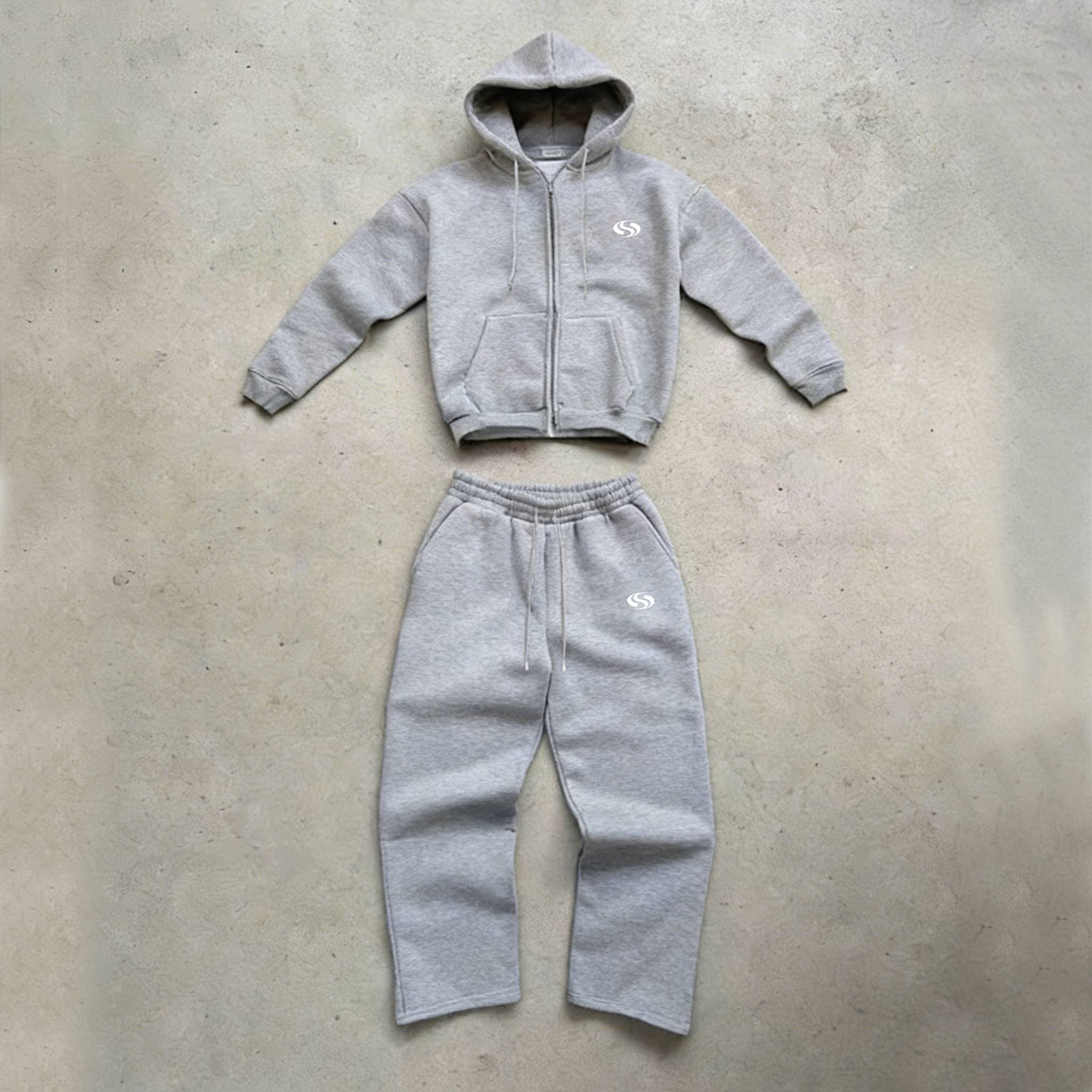 Unisex Premium Fleece Tracksuit - Full-zip Hoodie And Running Pants Set, Printed Design, Ultimate Comfort-1