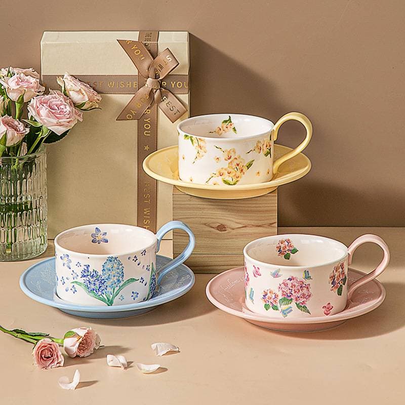 Original Floral Ceramic Coffee Cup Office Home Afternoon Tea Coffee Cup And Saucer Set
