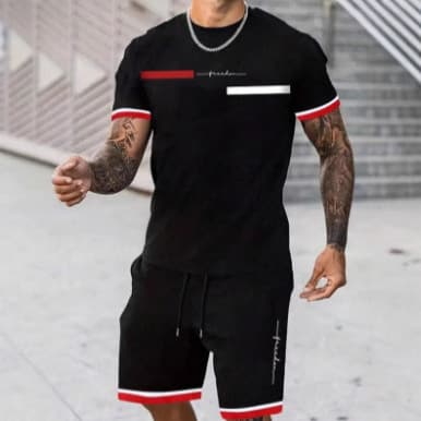 Men's Clothing Fashion Trend Design Short Sleeved T Shirt Shorts Print Suit Two Piece Set