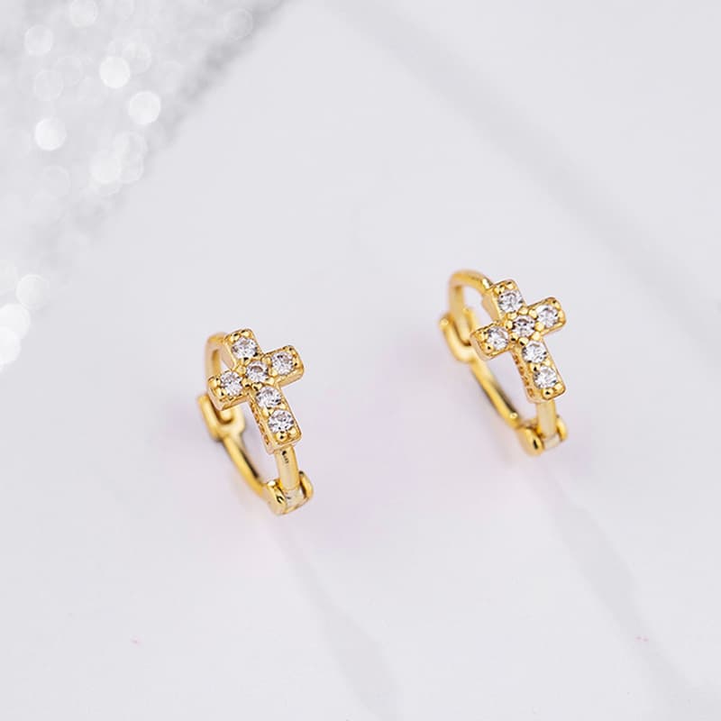 Diamond cross small ear buckle women sleep without picking temperament Korea ear earrings jewelry wholesale