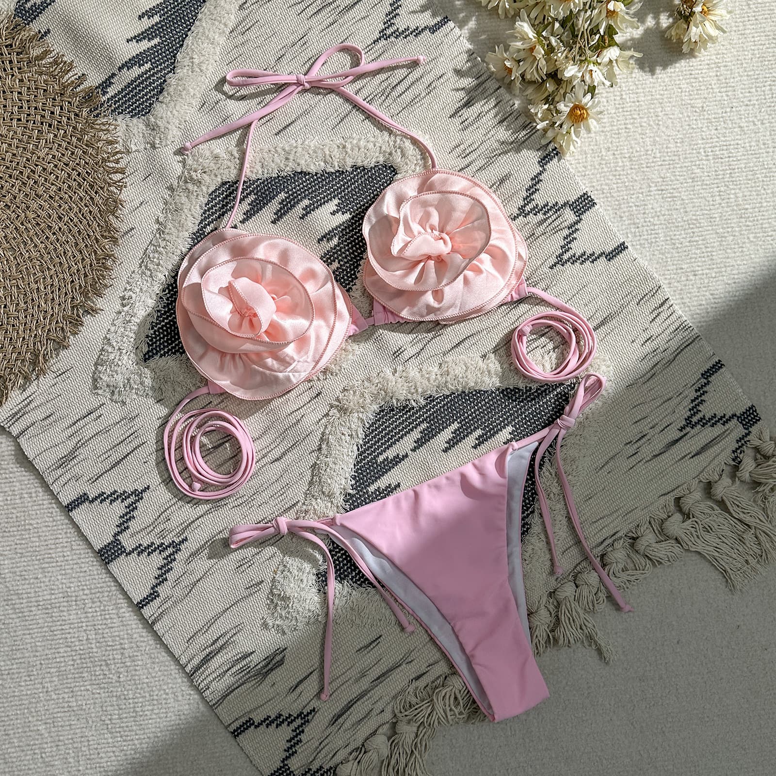 Women's sexy 3D three-dimensional flower split bikini bikini women's swimwear