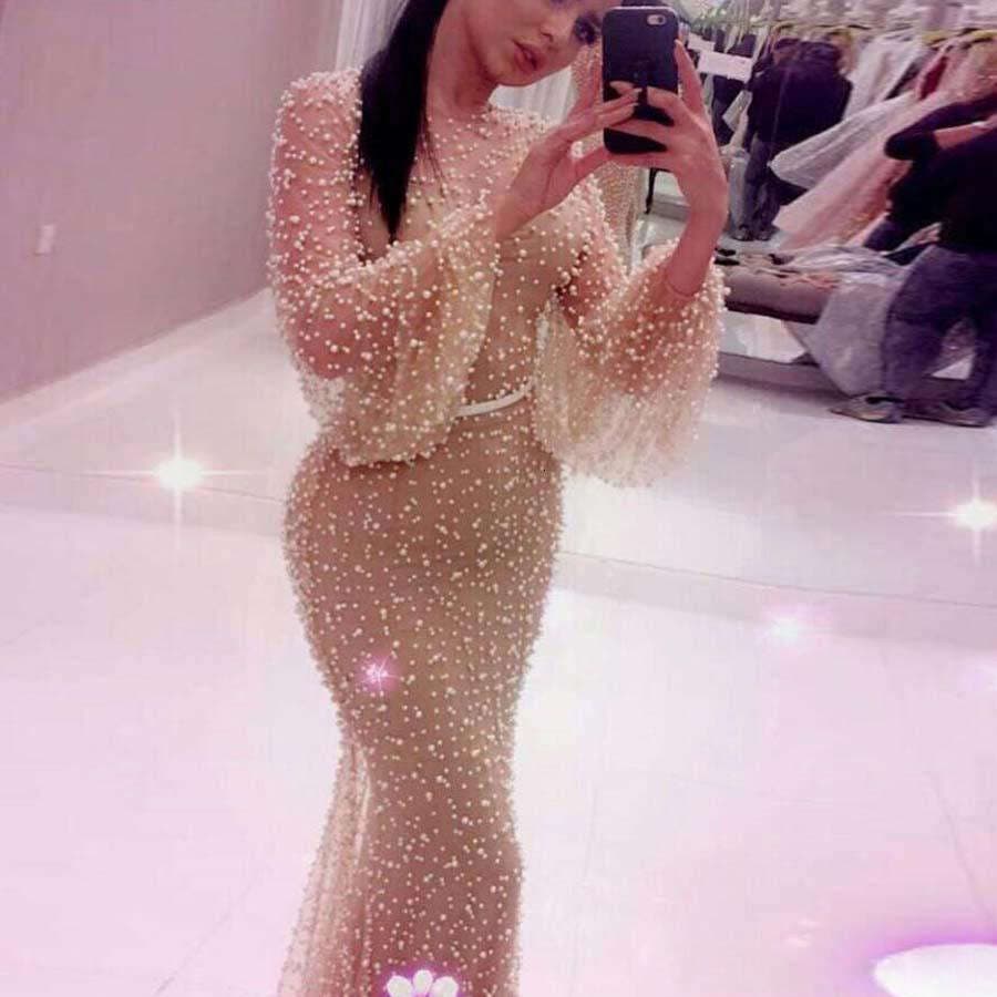 Autumn Middle Eastern Womens Clothing Net Round Necklace Bubble Sleeves Dress Tight Fitting Butt Skirt Style
