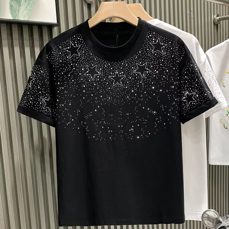 T-shirt à manches courtes pour homme, marque de mode européenne, léger et luxueux, style célébrité, haut de gamme, niche, demi-manches