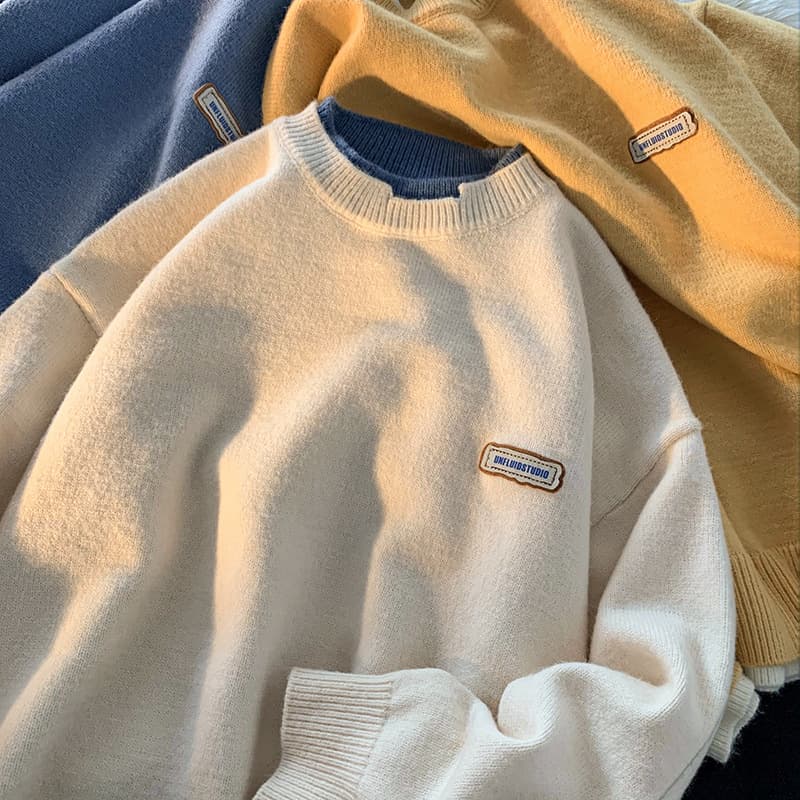Men's Clothing Trendy Brand Two-piece White Sweater Trendy Loose Lazy Style Sweater