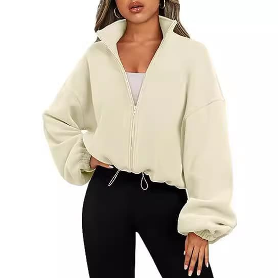 Women's Polar Fleece Sports Jacket Stand up Collar plus Velvet Zipper Hot Selling Cross Border Foreign Trade Clothing