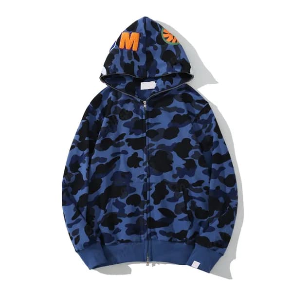 Sweat à capuche de créateur pour homme, fermeture éclair complète, motif requin, pour femme, veste camouflage noire, sweat à capuche bleu, sweat