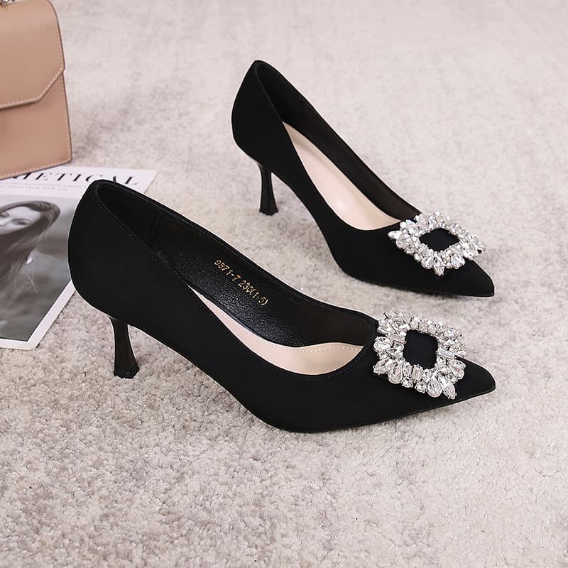 Women's Shoes Dress Shoes Pointy Heels For Women Slim Heels New Temperament Commuter Black Single Shoes