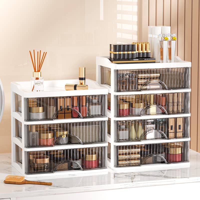 New Light Luxury Drawer Style Desktop Multi Layer Cosmetics Transparent Dressing Table Storage Box Organizing Cabinet