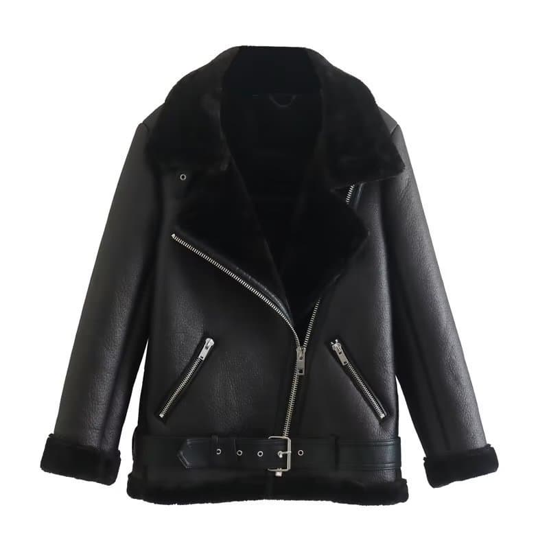 Women's Clothing autumn new women's urban leisure black double sided jacket coat fur leather jacket