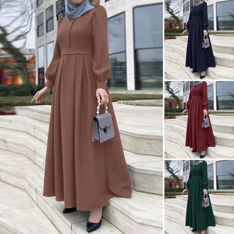Women's casual loose solid color belt zipper long dress long skirt