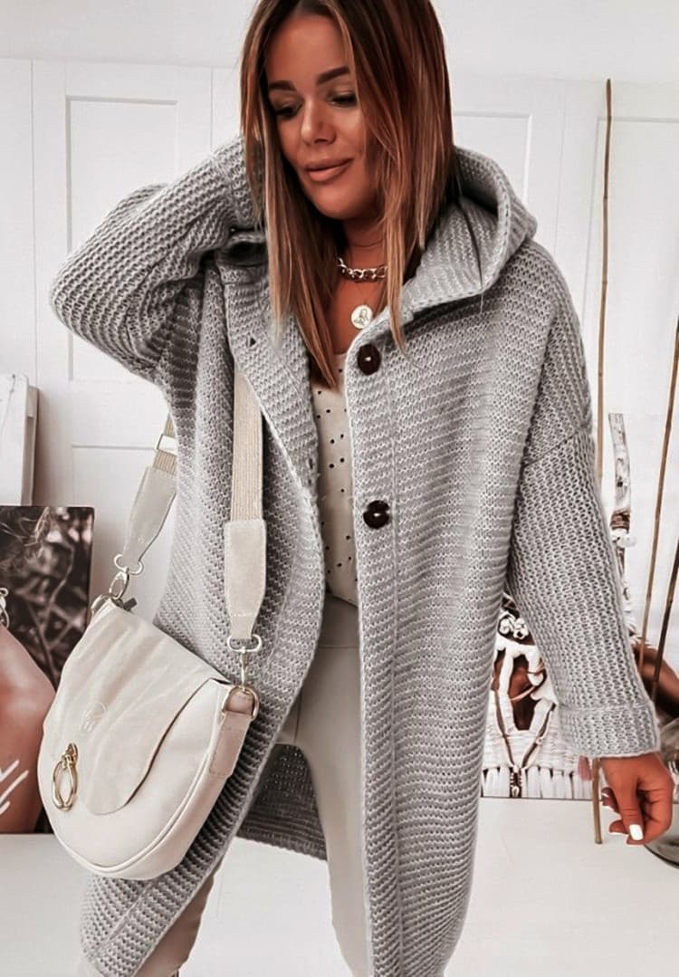 Women's Clothing Hooded Sweater Hood Collar Temperament Commuting Loose Cardigan Women's Sweater Plus Size