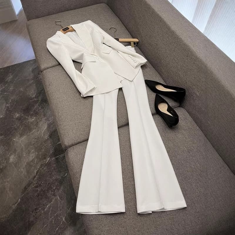 Women's Clothing Professional Suit Fashion One Button Cloth Button Mid Length Suit Flared Pants Fashion Suit Two Piece Suit