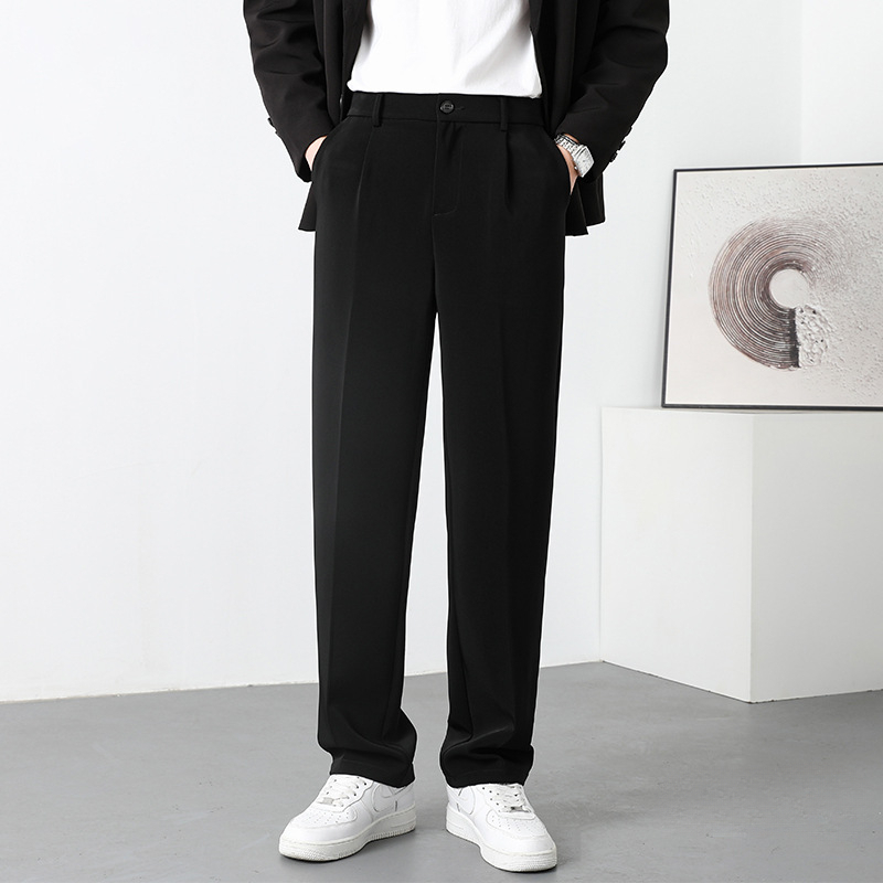Summer Draped Casual Men's Straight Loose Fit Export Ready Wide-Leg Suit Trousers Semi-Elastic Cross-Border