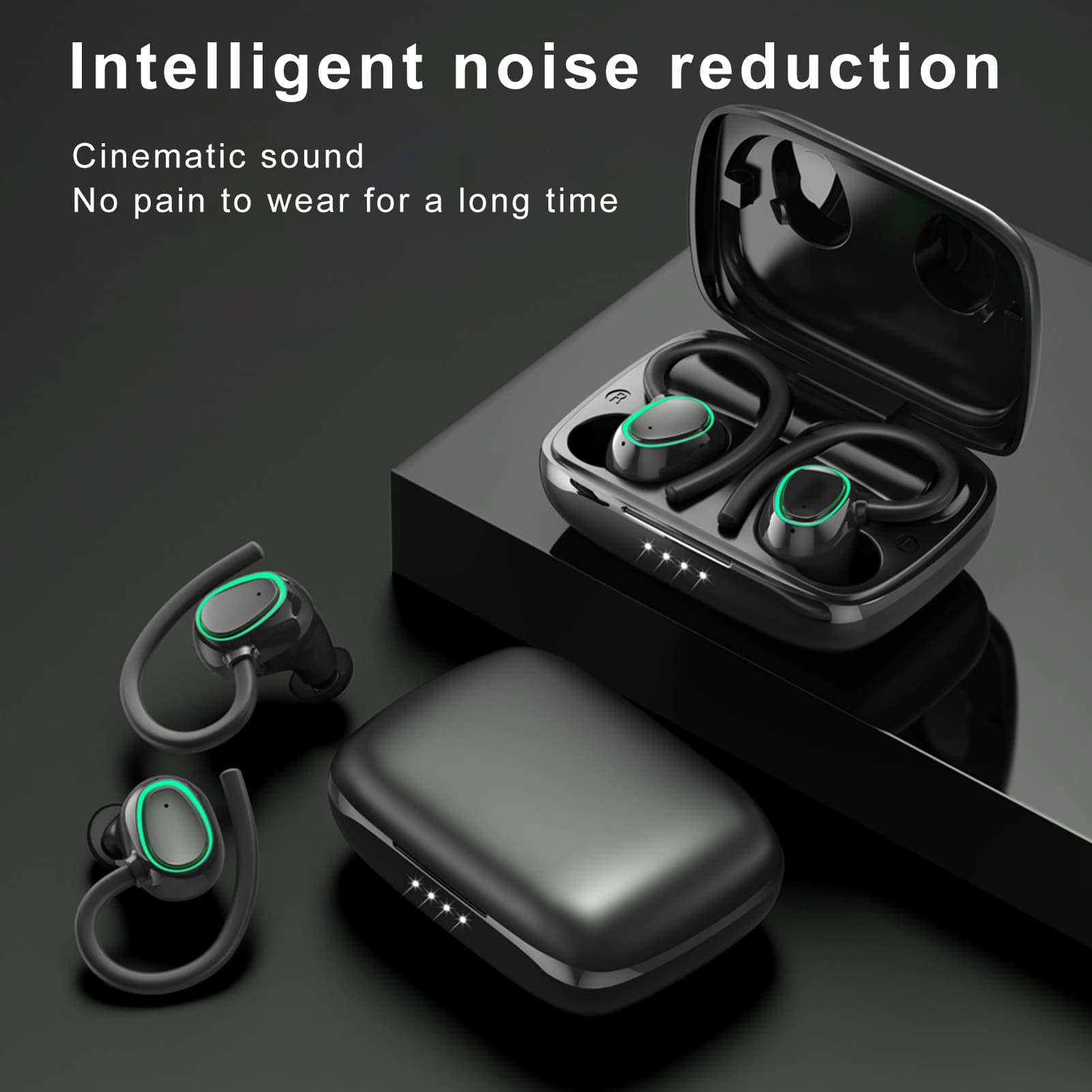 Bluetooth Earphones Ear Hook Fingerprint Touch Powerful Bass Cool Lights HiFi Stereo Music Waterproof Sports Subwoofer Wireless Earbuds For Fitness