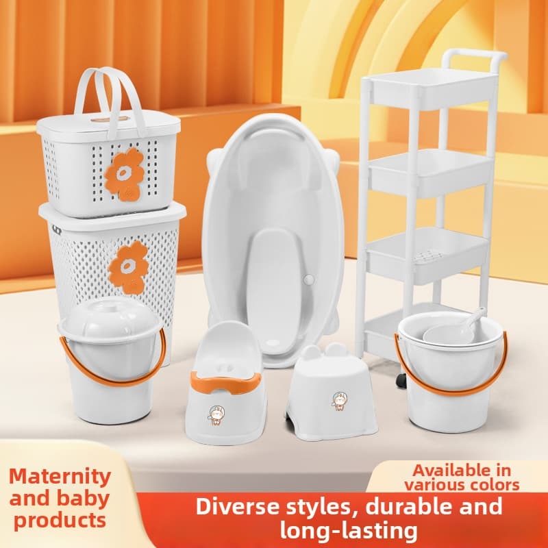 Cartoon Thickened Baby Bath Tub Set with Storage Shelf Newborn Plastic Bathing Bed for Kids