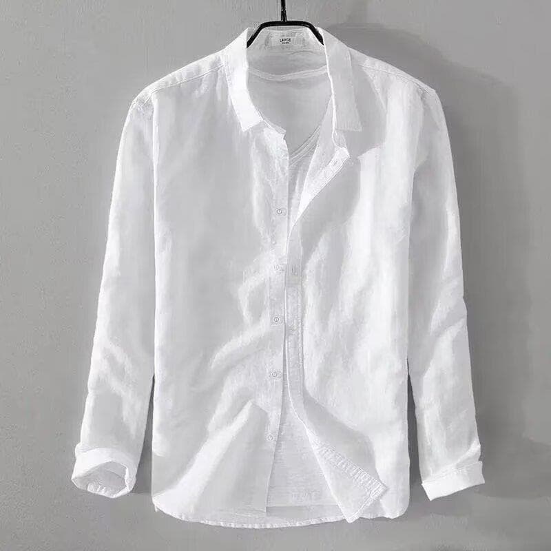 Men's Solid Color Linen Shirt Long Sleeve Casual Lapel Slim Fit Breathable Cotton And Linen Fabric Style Simple